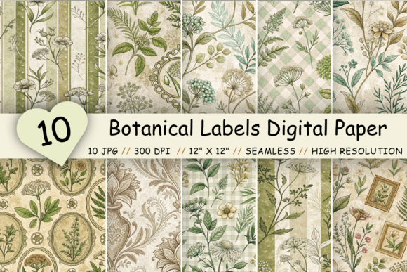 Botanical Labels Digital Paper Pack