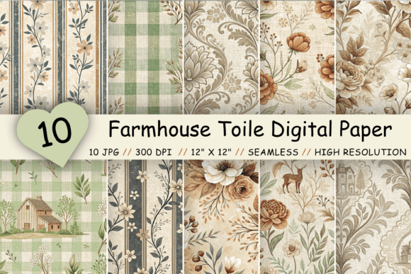 Farmhouse Toile Digital Paper Pack
