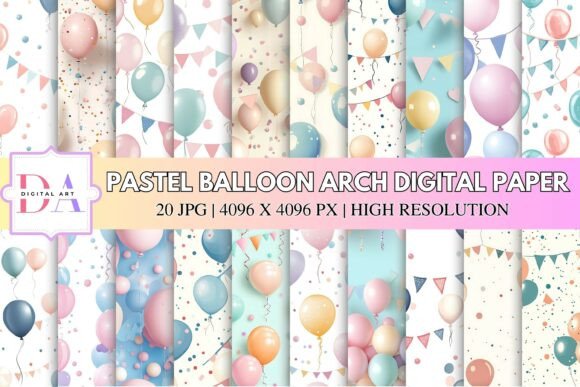 Pastel Balloon Arch Digital Paper: Elevating Creative Projects with Soft Elegance