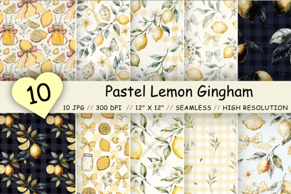 Pastel Lemon Gingham Digital Paper