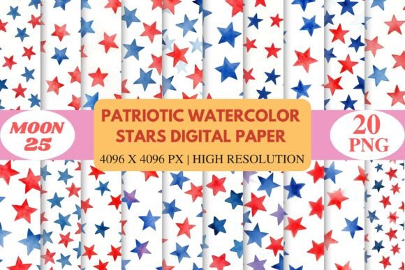 Patriotic Watercolor Stars Digital Paper: A Creative and Artistic Touch for Your Designs