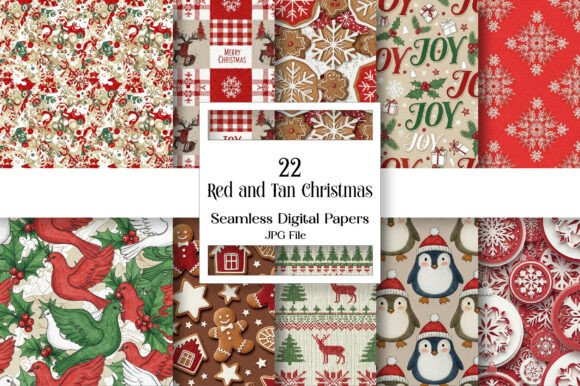 Red and Tan Christmas Digital Paper Pack: A Festive Addition to Your Creative Projects