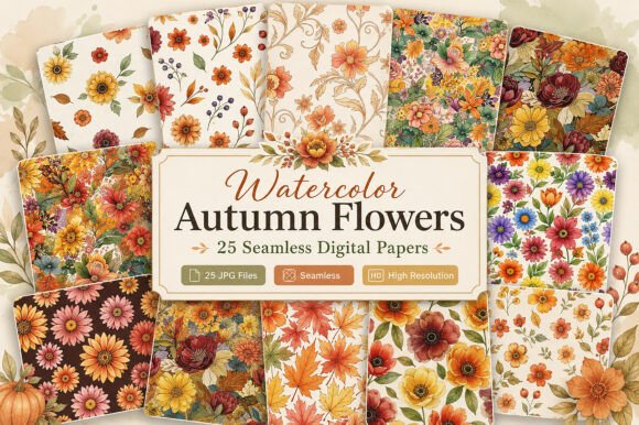 Revitalize Your Designs with Watercolor Autumn Flowers Digital Paper