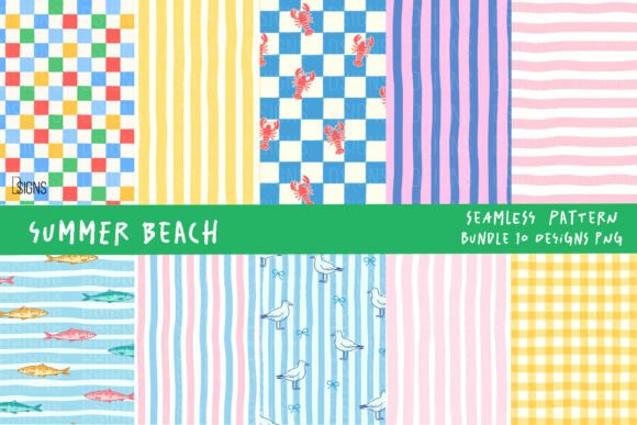 Summer Beach Hand Drawn Pattern Bundle