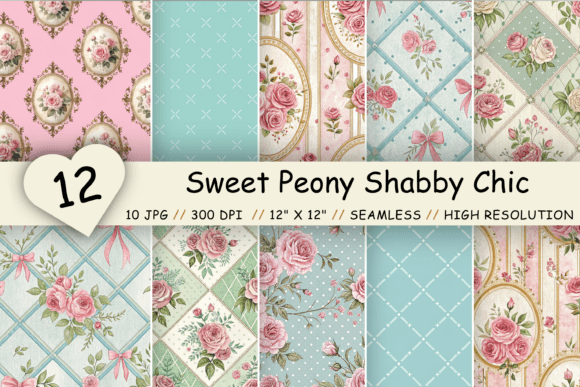 Sweet Peony Shabby Chic Digital Paper
