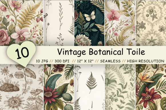Vintage Botanical Toile Digital Paper for Creative Workflows